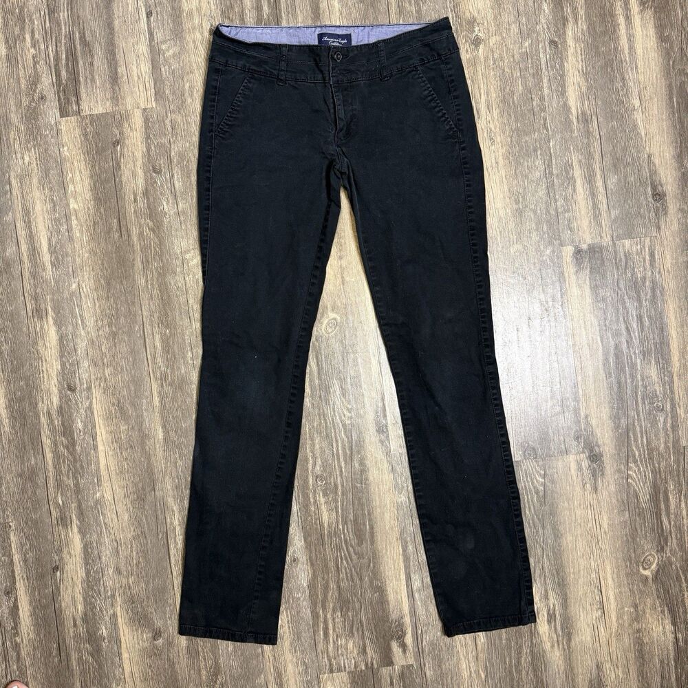 American Eagle Stretch Chino Pants Womens 2 Black Slim Casual Work Preppy